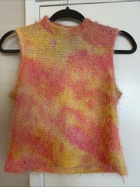 Fuzzy Pastel Sleeveless Top - Pink & Yellow